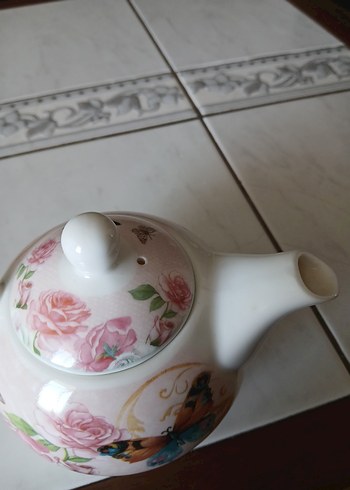 Beden Çiçekli Pastel Beyaz Demlik