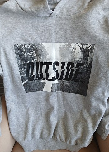 Koton Kapüşonlu Gri Baskılı Erkek Sweatshirt YENİİİİİ