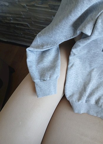 l Beden gri Renk Kapüşonlu Gri Baskılı Erkek Sweatshirt YENİİİİİ