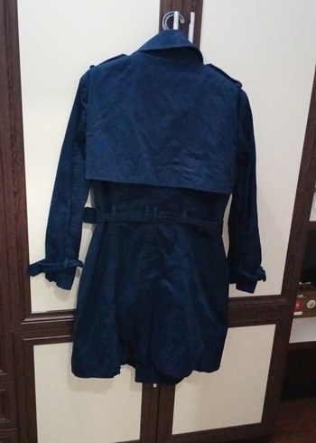 m Beden Kemerli Lacivert Denim Midi Kadın Trençkot