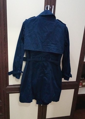 m Beden mavi Renk Kemerli Lacivert Denim Midi Kadın Trençkot