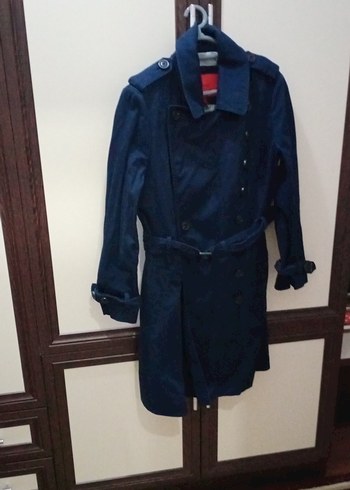 Kemerli Lacivert Denim Midi Kadın Trençkot