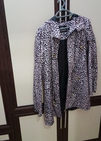 36 Beden Gri Leopar Desenli Midi Kadın Kaban
