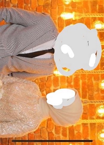 Uzun Kollu, Yüksek Yakalı Bej Nişan Elbisesi - Görsel 4