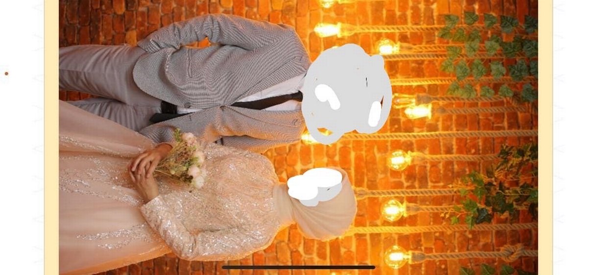 Uzun Kollu, Yüksek Yakalı Bej Nişan Elbisesi - Görsel 4