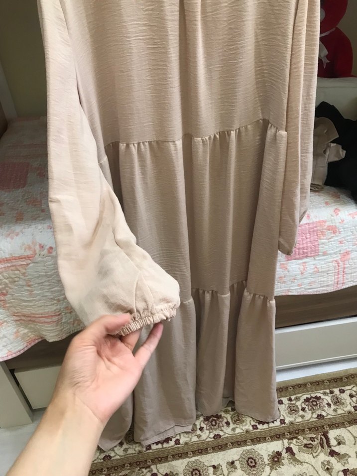 Bej Uzun Keten Elbise, Salaş Kesim - Görsel 3