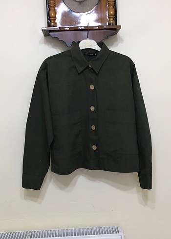 Düğmeli Siyah Keten Kadın Gömlek - Görsel 6