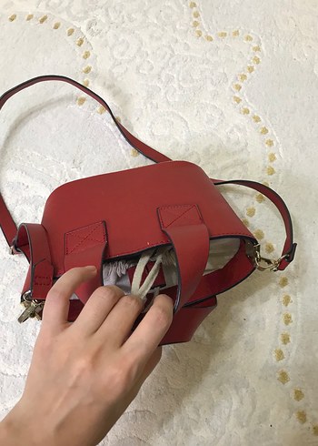 Kırmızı Deri Bohem Kadın Çanta - Görsel 2