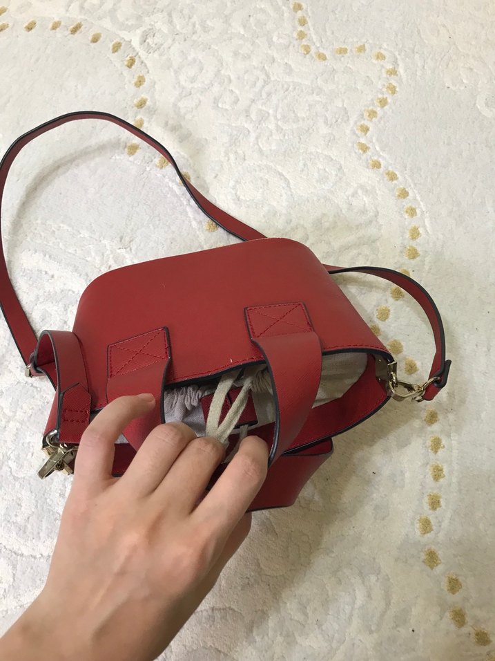 Kırmızı Deri Bohem Kadın Çanta - Görsel 2