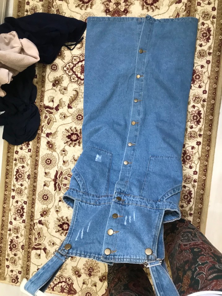 Düğmeli Mavi Jean Kadın Uzun Tulum - Görsel 5