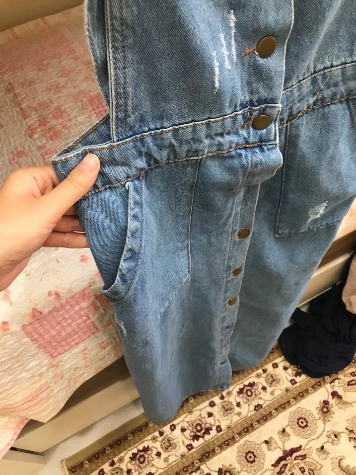 Düğmeli Mavi Jean Kadın Uzun Tulum - Görsel 4