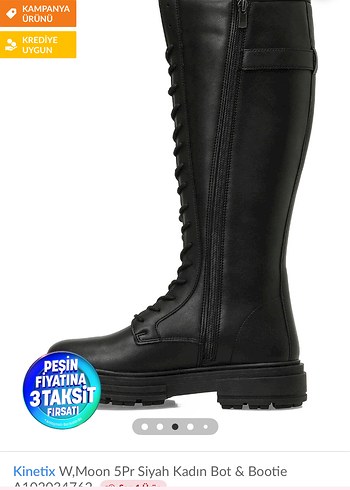 Kinetix Siyah Deri Kadın Dizüstü Bot - Görsel 3