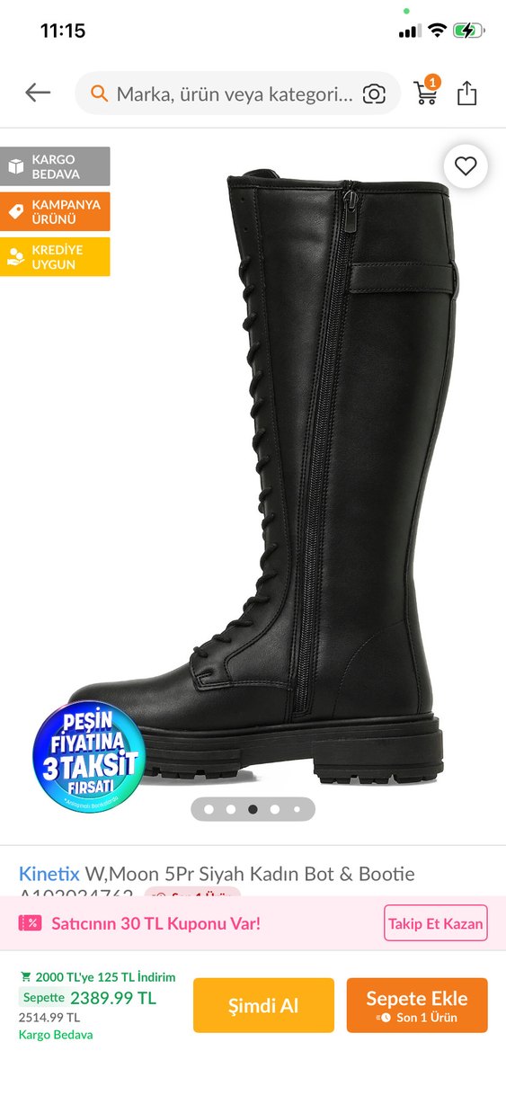 Kinetix Siyah Deri Kadın Dizüstü Bot - Görsel 3