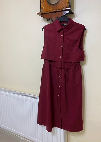 Kemerli Bordo Midi Kadın Elbise - Görsel 3