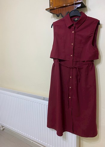 Kemerli Bordo Midi Kadın Elbise - Görsel 4