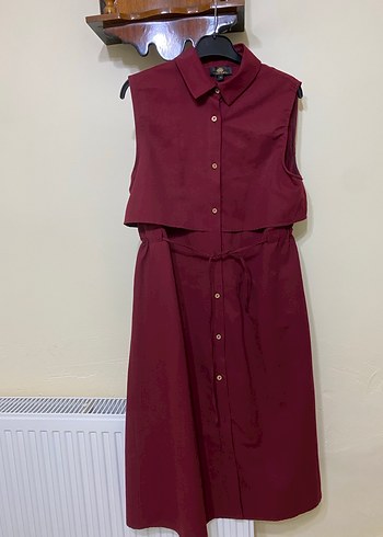 Kemerli Bordo Midi Kadın Elbise - Görsel 2