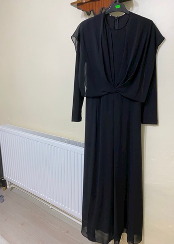 Kadın Siyah Uzun Drapeli Elbise - Görsel 2