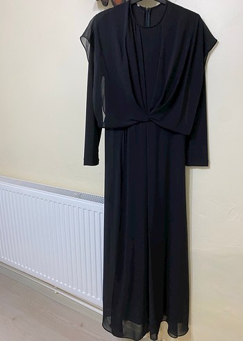 Kadın Siyah Uzun Drapeli Elbise - Görsel 3