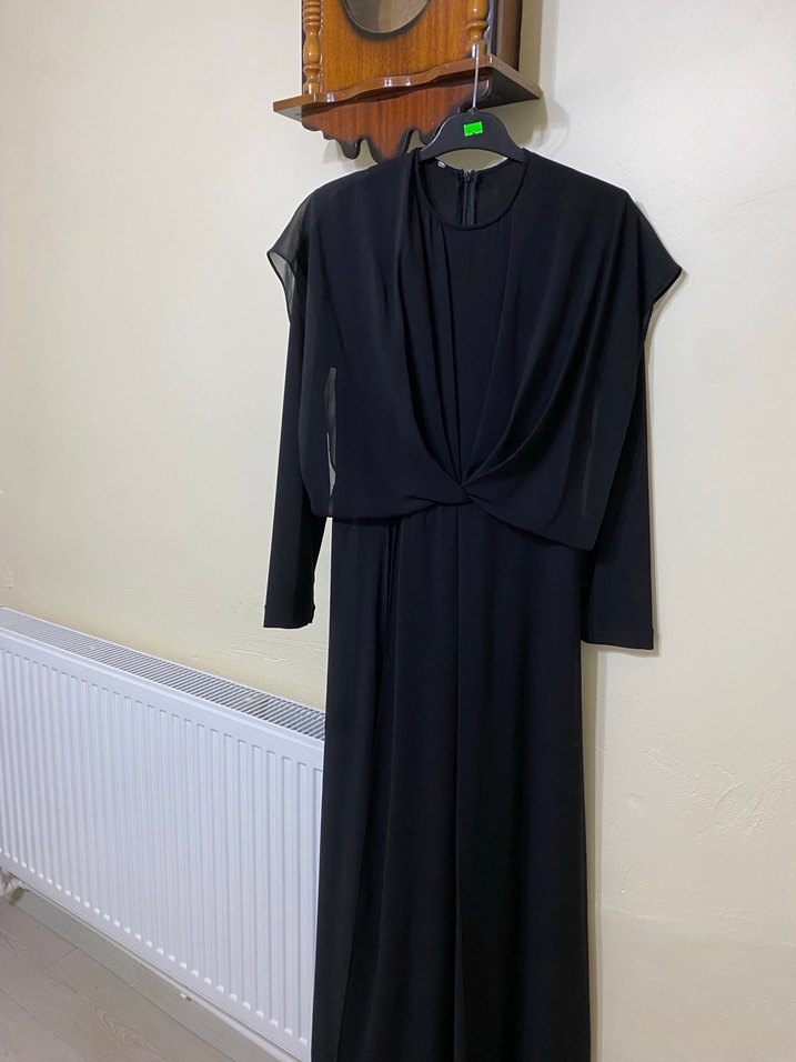 Kadın Siyah Uzun Drapeli Elbise - Görsel 4