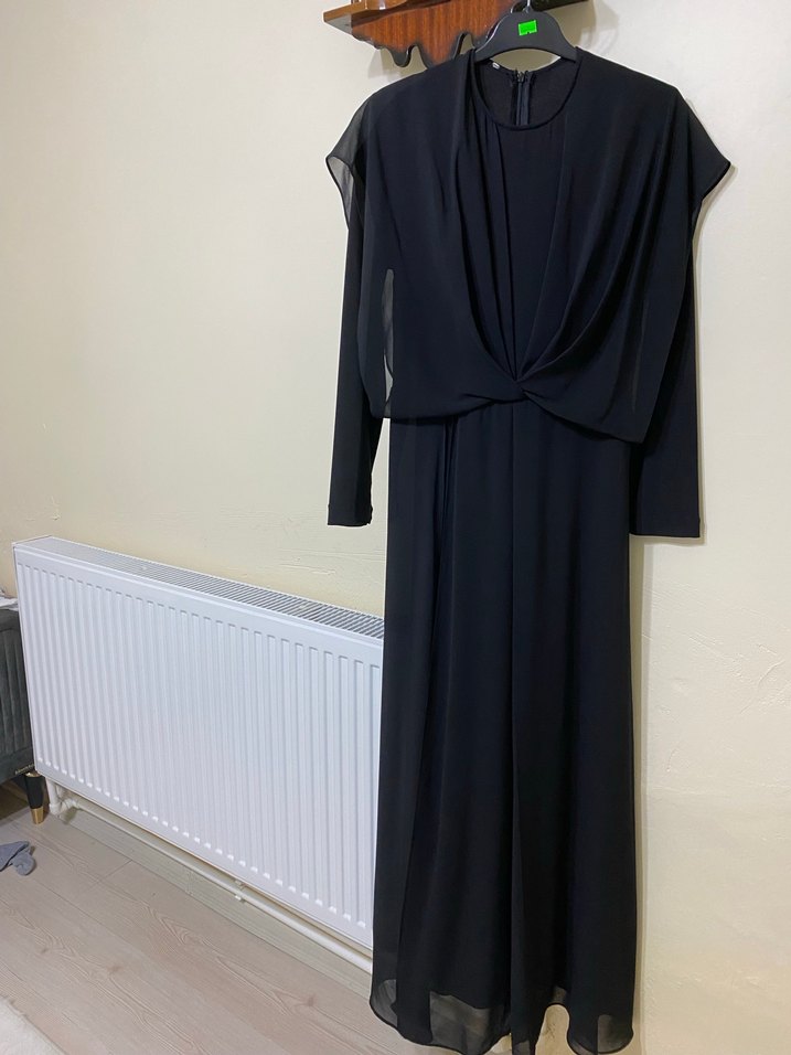 Kadın Siyah Uzun Drapeli Elbise - Görsel 2