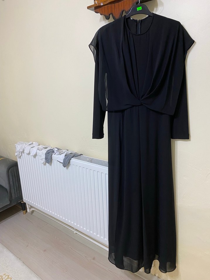 Kadın Siyah Uzun Drapeli Elbise - Görsel 5