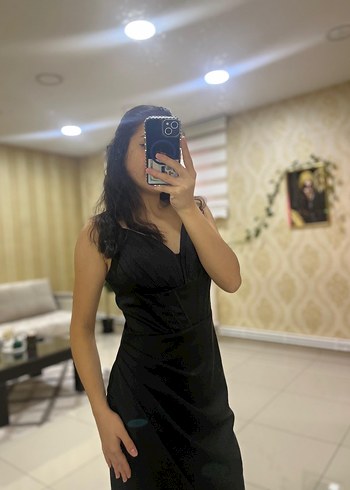 Siyah V Yaka Kadın Elbise - Görsel 5