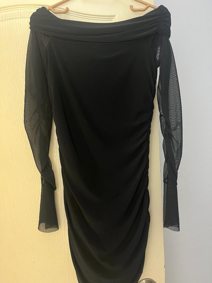 tül Kollu Siyah Midi Mezuniyet Elbisesi - Görsel 2