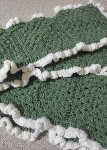 Nakışlı Yeşil Örgü atkı - Görsel 2