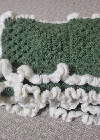 Nakışlı Yeşil Örgü atkı - Görsel 4