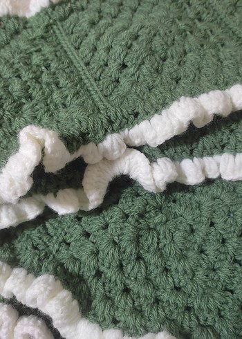 Nakışlı Yeşil Örgü atkı - Görsel 3