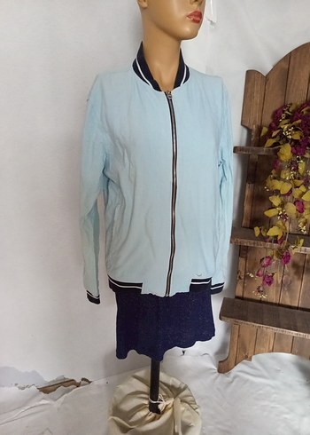 Zara Mavi Fermuarlı Ceket