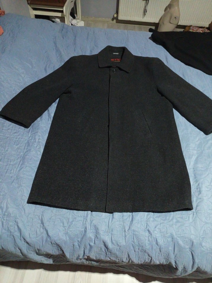 Düğmeli Gri Erkek Midi Kaban - Görsel 4