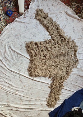 universal Beden camel Renk Bej Uzun Kollu Bohem Örgü Hırka