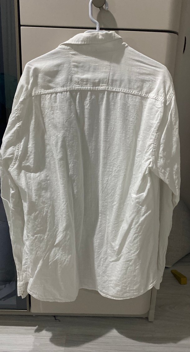 Erkek Beyaz Keten Gömlek Uzun Kollu - Görsel 2