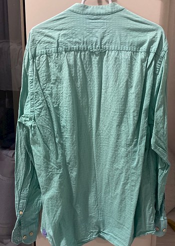Turkuaz Düğmeli Erkek Keten Gömlek - Görsel 2