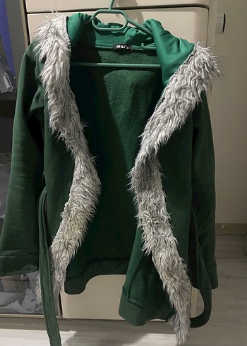 Yeşil Kürklü Kadın Midi Hırka - Görsel 2