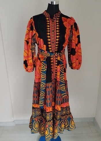 Uzun Desenli Bohem Kadın Elbise - Görsel 2