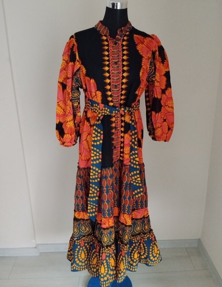 Uzun Desenli Bohem Kadın Elbise - Görsel 2