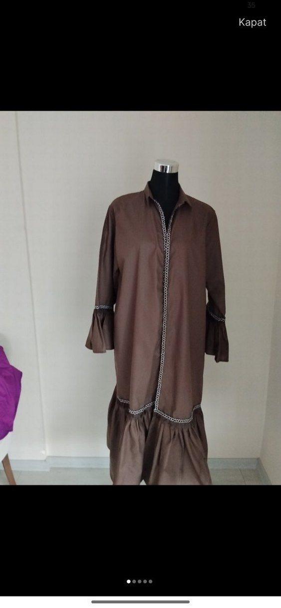 Uzun Kollu Kahverengi Bohem Tunik - Görsel 2