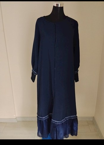 Lacivert Nakışlı Uzun Salaş Kadın ferace - Görsel 2