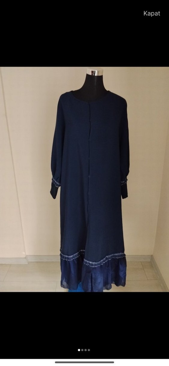 Lacivert Nakışlı Uzun Salaş Kadın ferace - Görsel 2