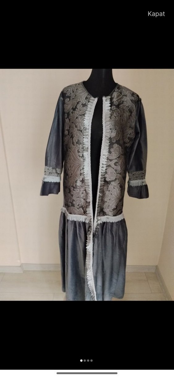 Uzun Gri Nakışlı Bohem Kadın abaya - Görsel 2