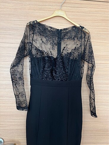 Tül detaylı siyah abiye elbise - Görsel 3