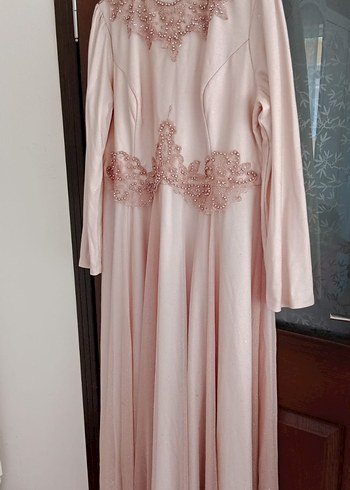 Abiye Pembe Nakışlı Uzun Kollu Uzun Abiye