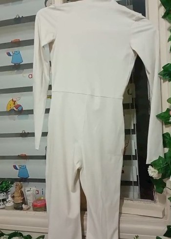 Beyaz Fermuarlı Uzun Kollu Kadın Tulum - Görsel 2