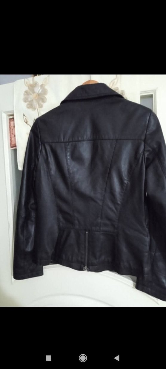 Siyah Biker Deri Kadın Ceket - Görsel 2