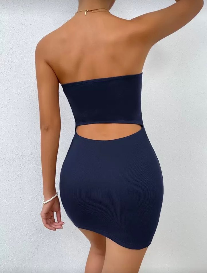 Shein Koyu Mavi Straplez Mini Elbise - Görsel 2