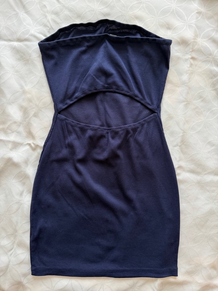 Shein Koyu Mavi Straplez Mini Elbise - Görsel 4