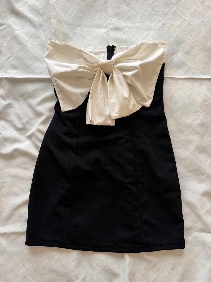 Fiyonklu Straplez Mini Elbise - Görsel 5