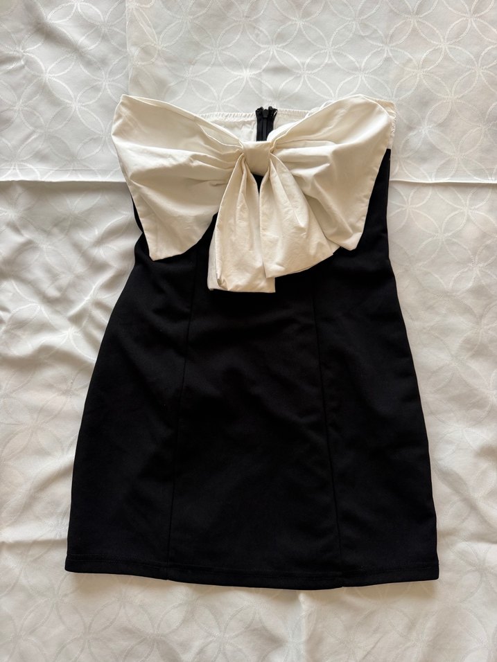 Fiyonklu Straplez Mini Elbise - Görsel 4